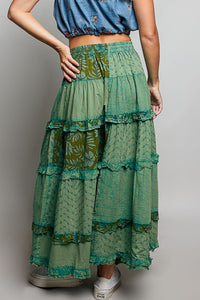 Tiered Patchwork Ruffle Maxi Skirt