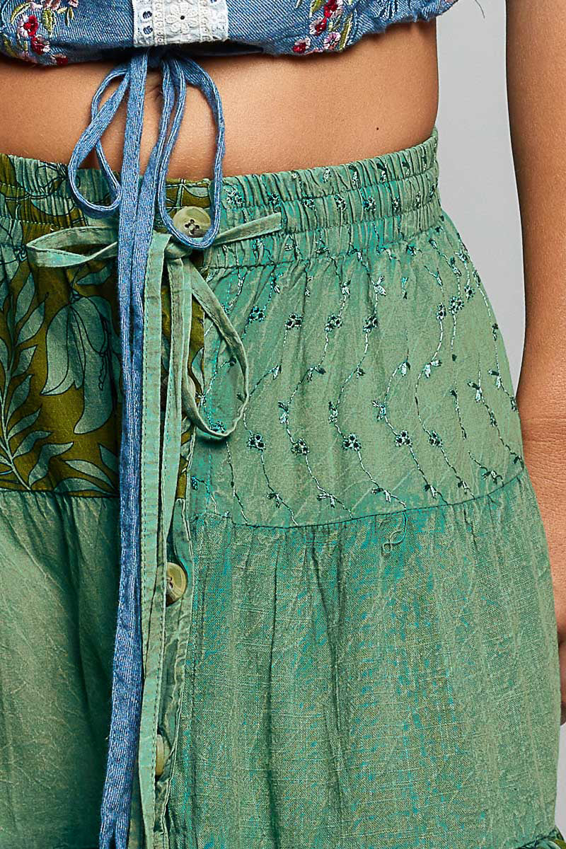 Tiered Patchwork Ruffle Maxi Skirt