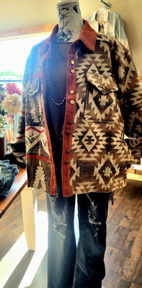 Aztec Shacket with Corduroy Elbow Patch
