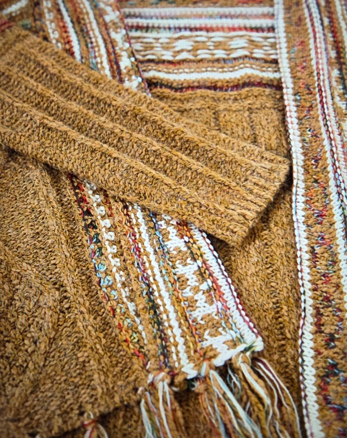 Mustard Tribal Stripe Cardigan with Fringe