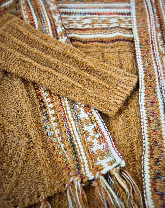 Mustard Tribal Stripe Cardigan with Fringe