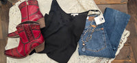 Black Tank with Lace Fringe Neckline