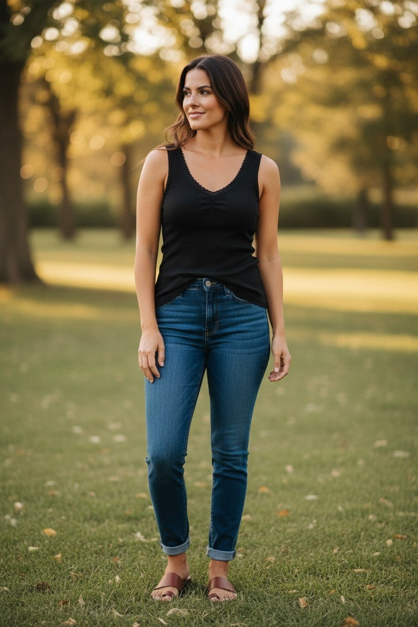Black Cinch Bust Tank Top