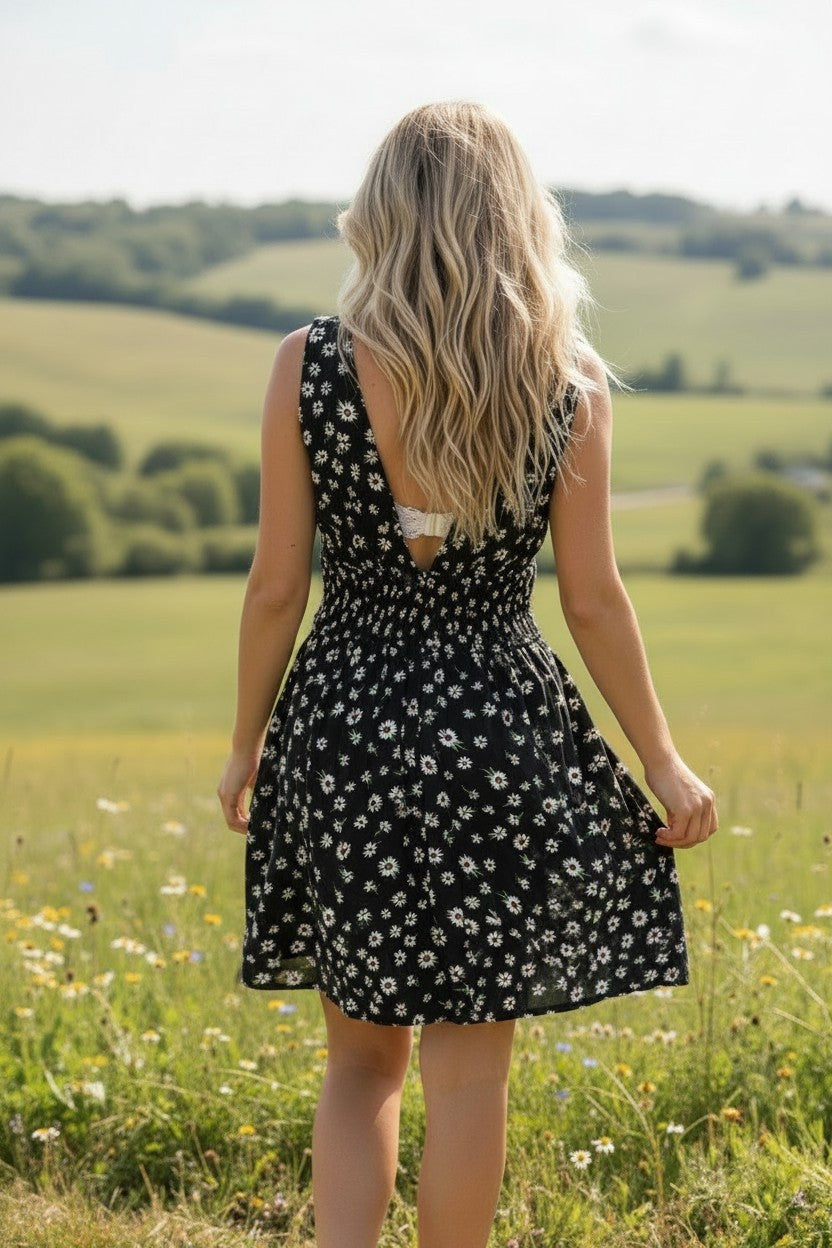 Black Daisy Print Dress