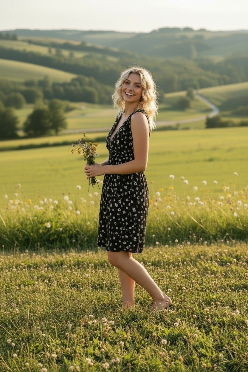 Black Daisy Print Dress