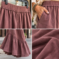 Details of the Ruffle Bottom Mineral Washed Pants in Mulberry by Easel