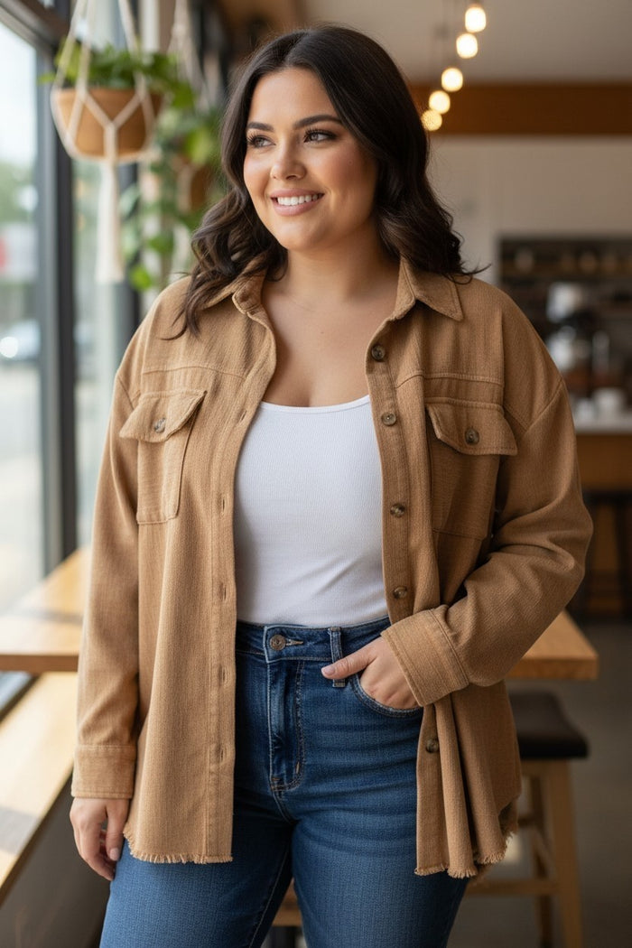 Camel Mineral Washed Button Up