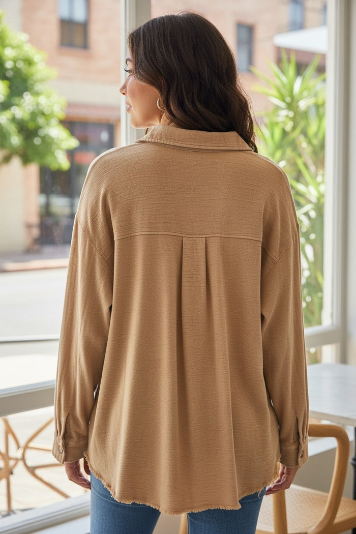 Camel Mineral Washed Button Up