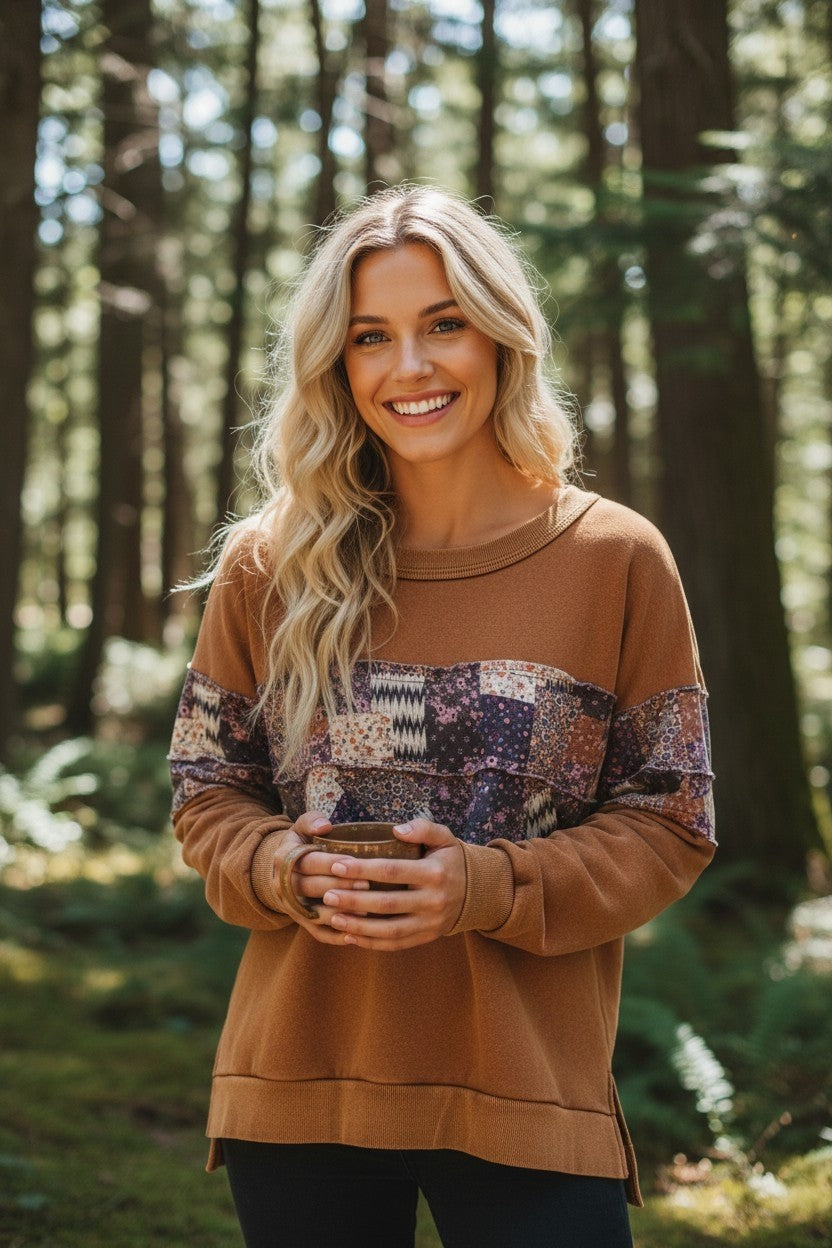 Mineral Washed Patchwork Sweatshirt