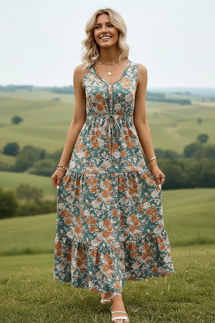 Floral Print High Waist Vest Style Dress