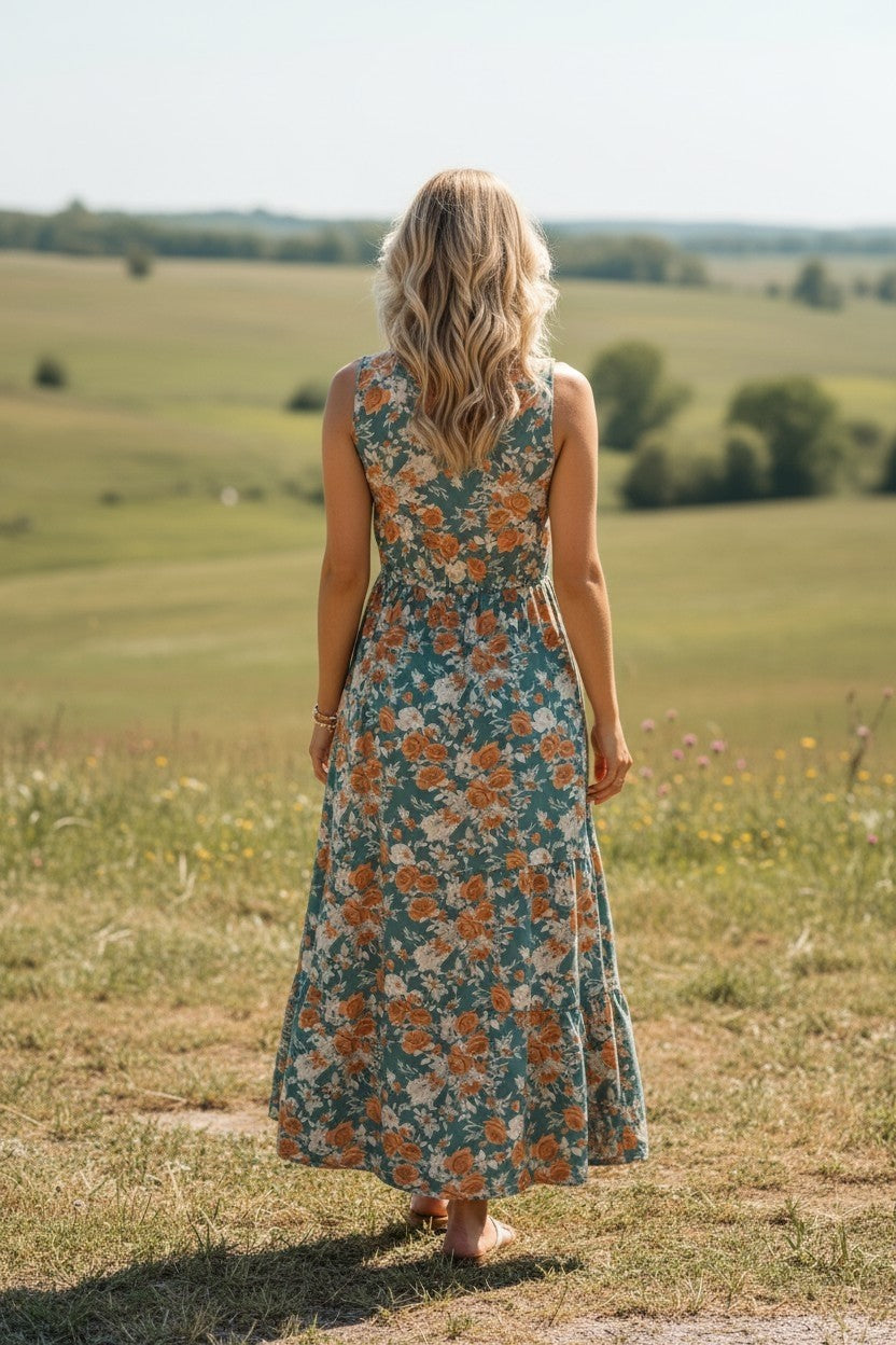 Floral Print High Waist Vest Style Dress