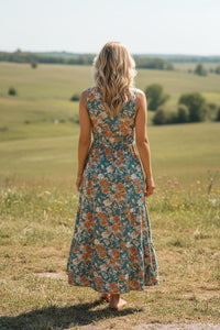 Floral Print High Waist Vest Style Dress