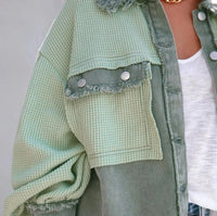 Patchwork Waffle & Brushed Jean Crop Jacket
