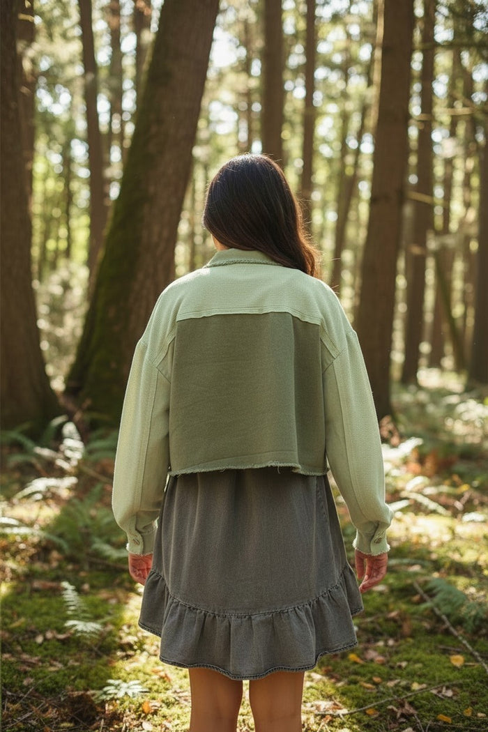 Patchwork Waffle & Brushed Jean Crop Jacket