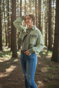 Patchwork Waffle & Brushed Jean Crop Jacket