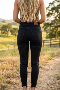 Black Skinny Jeans with Raw Hem Bottom