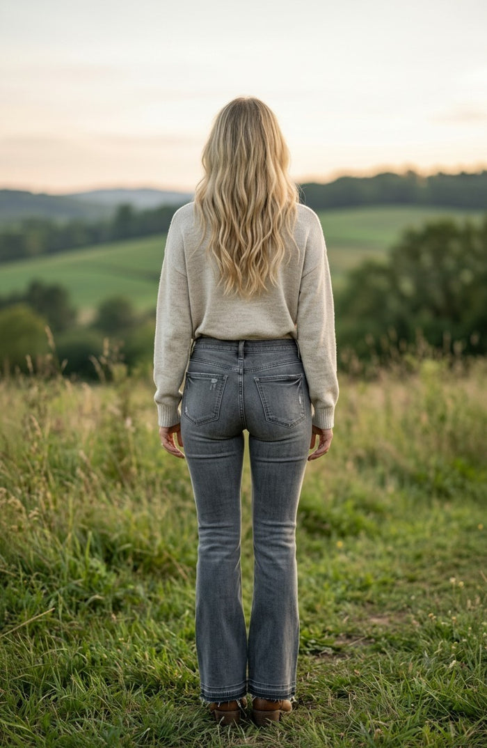 Washed Gray Flare Jeans