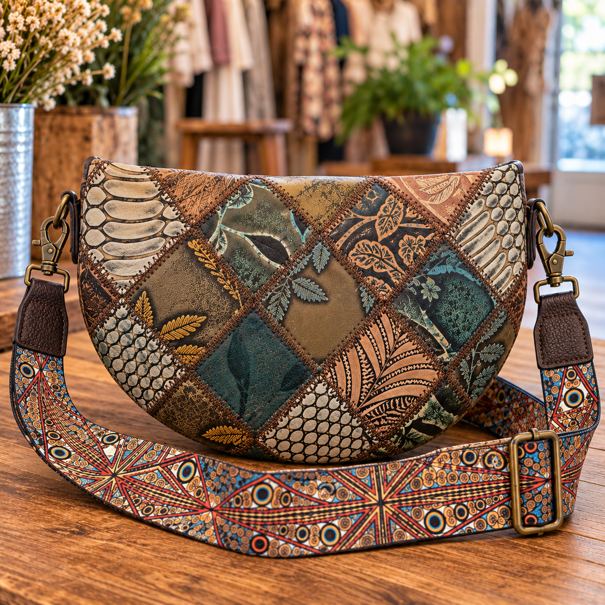 Back View of the L'Artiste Leather Patchwork Crossbody Purse