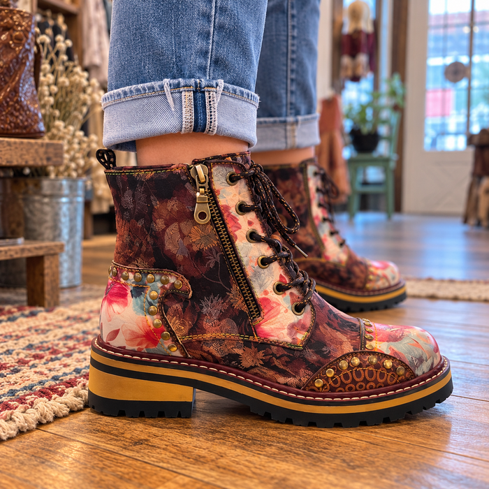 L'Artiste Rugup Flower Boot in Brown Multi