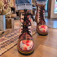 Top view of L'Artisite Rugup Flower Boot in Brown Multi