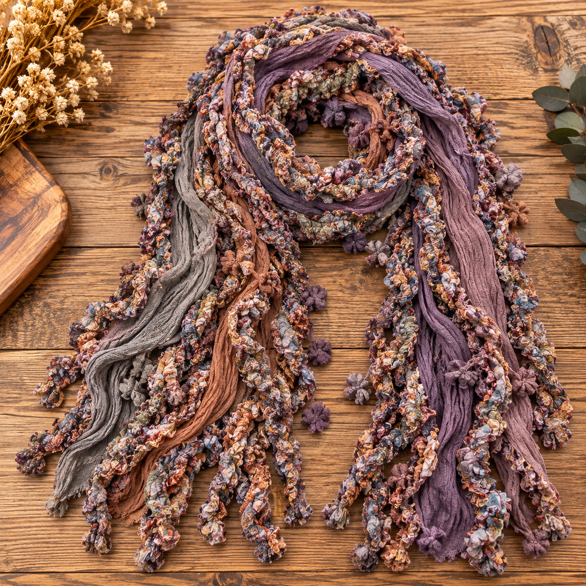 Monkey Mango handmade boho scarf in Dusty Lavender
