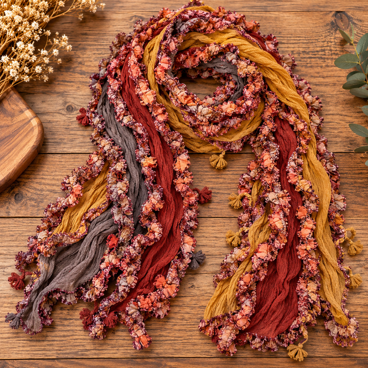 Monkey Mango handmade boho scarf in Harvest
