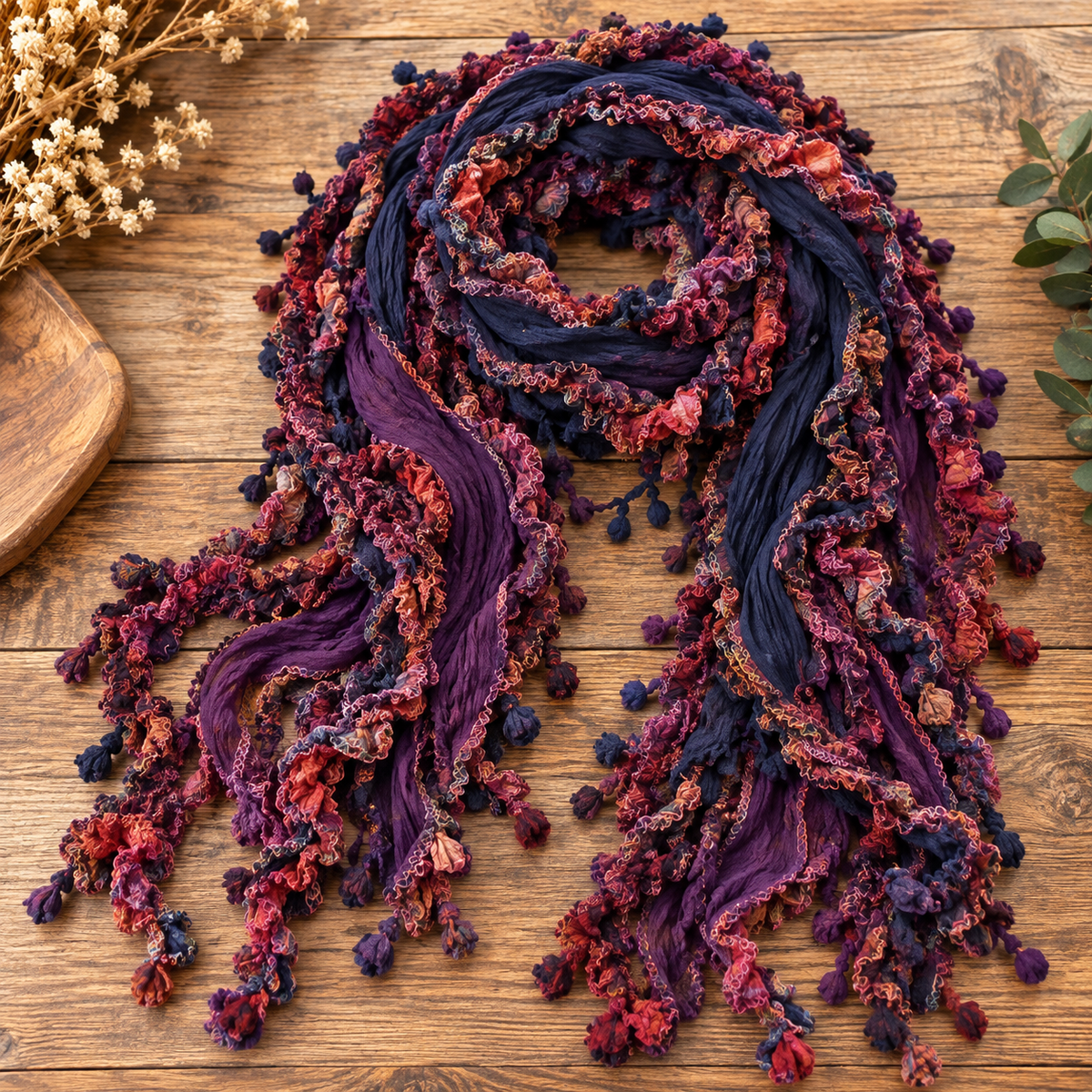 Monkey Mango handmade boho scarf in Midnight Berry