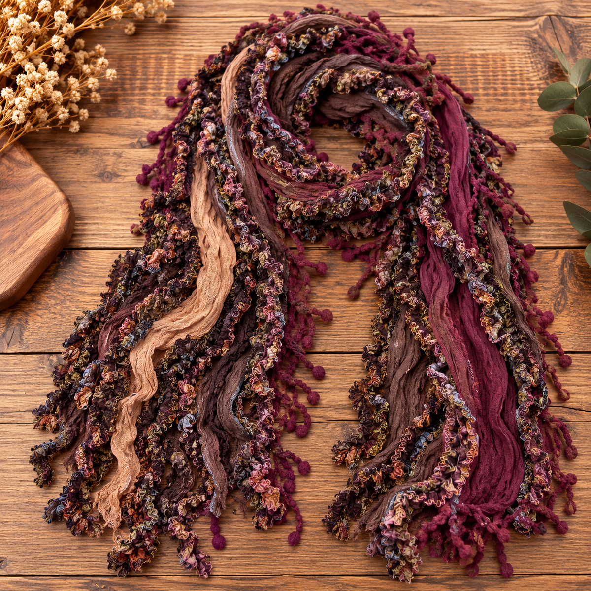 Monkey Mango handmade boho scarf in Mulberry