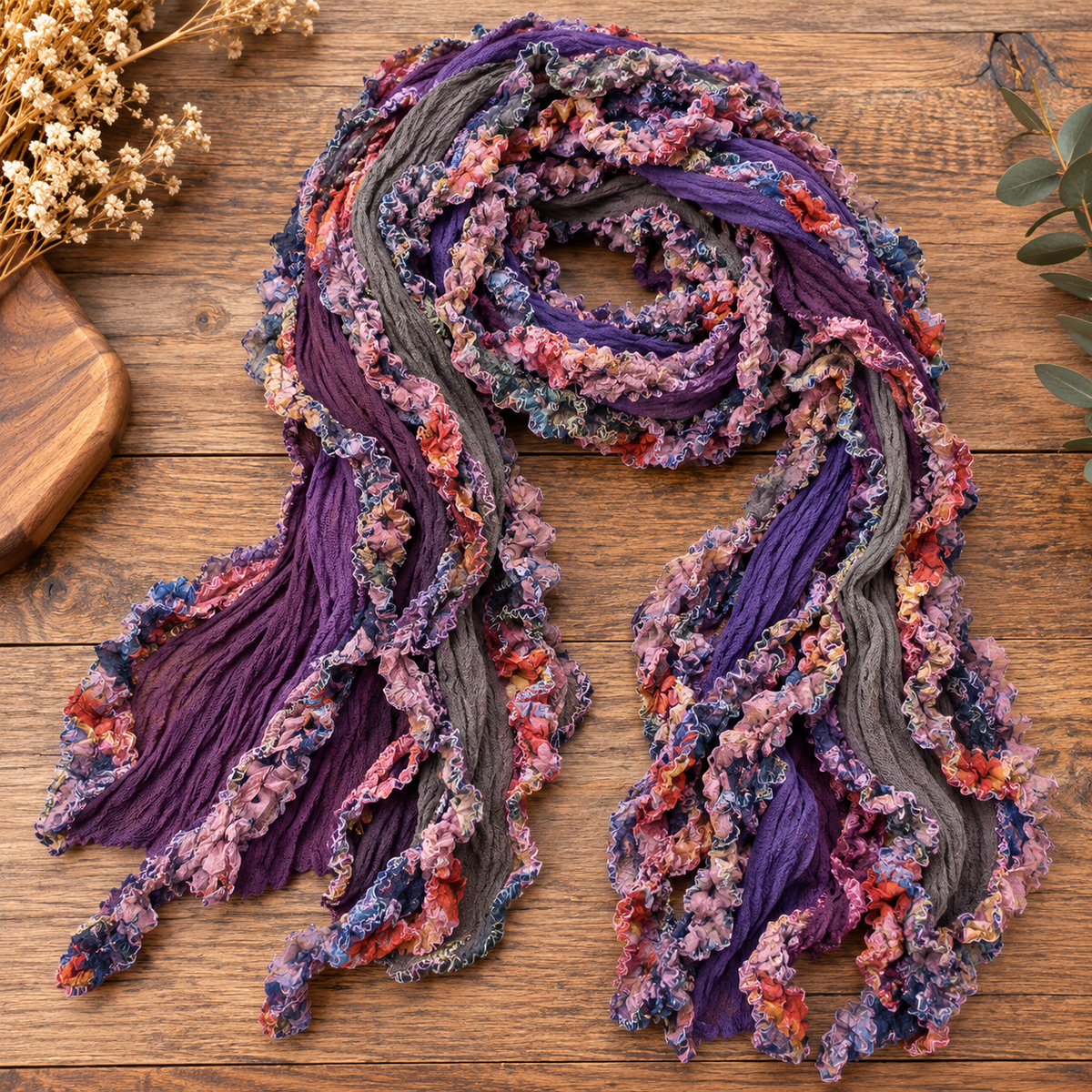 Monkey Mango handmade boho scarf in Plum Twilight