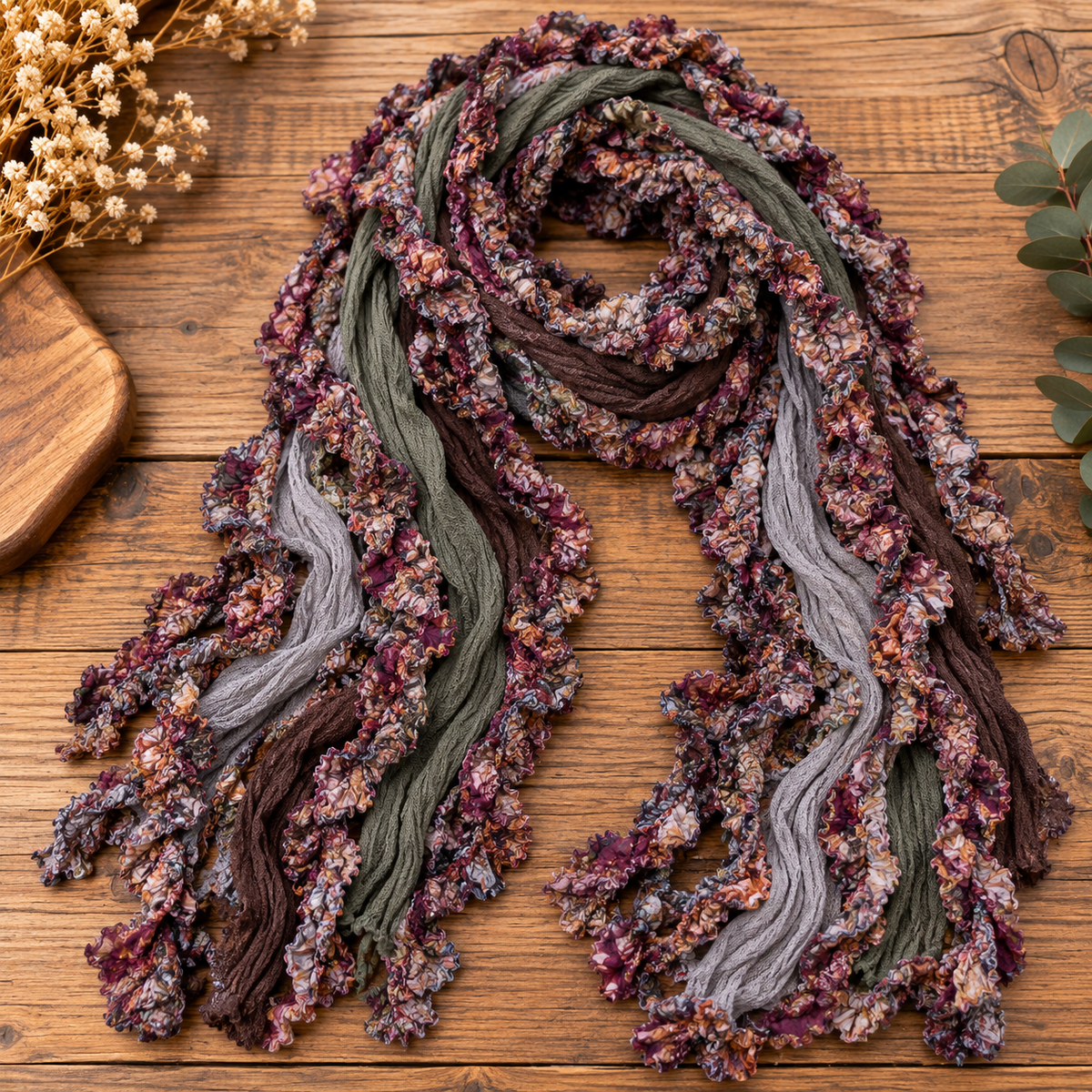 Monkey Mango handmade boho scarf in Woodland
