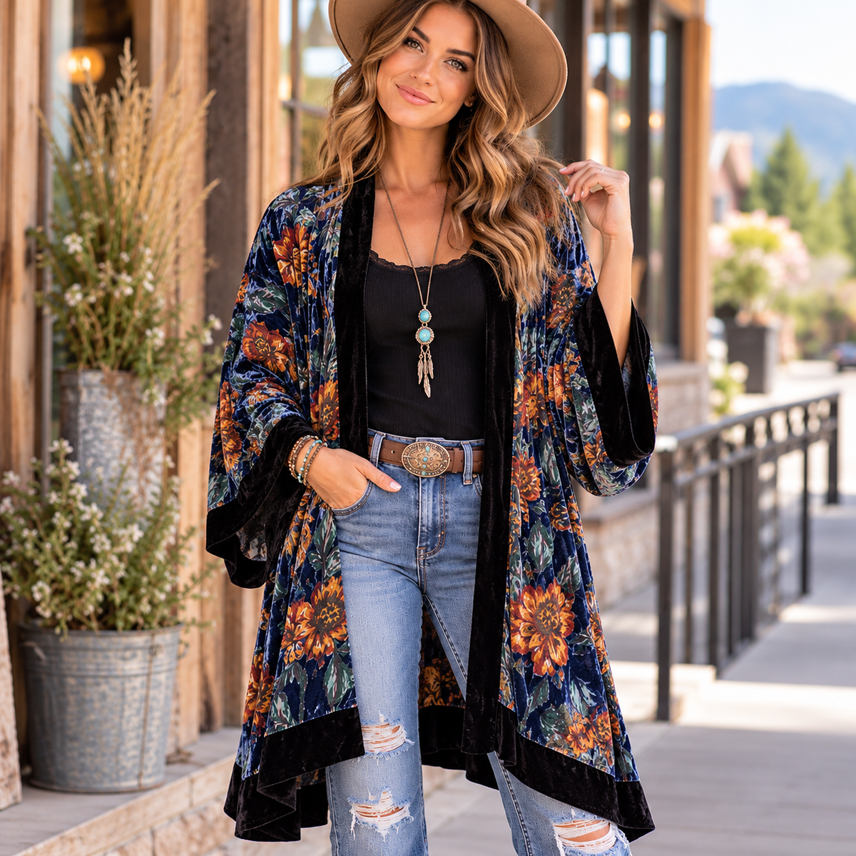 Midnight Garden Velvet Kimono