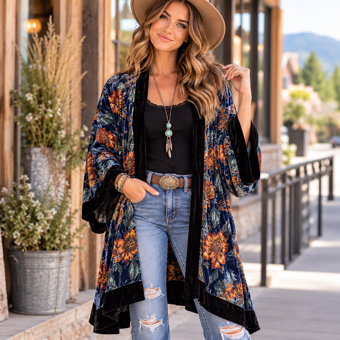 Midnight Garden Velvet Kimono