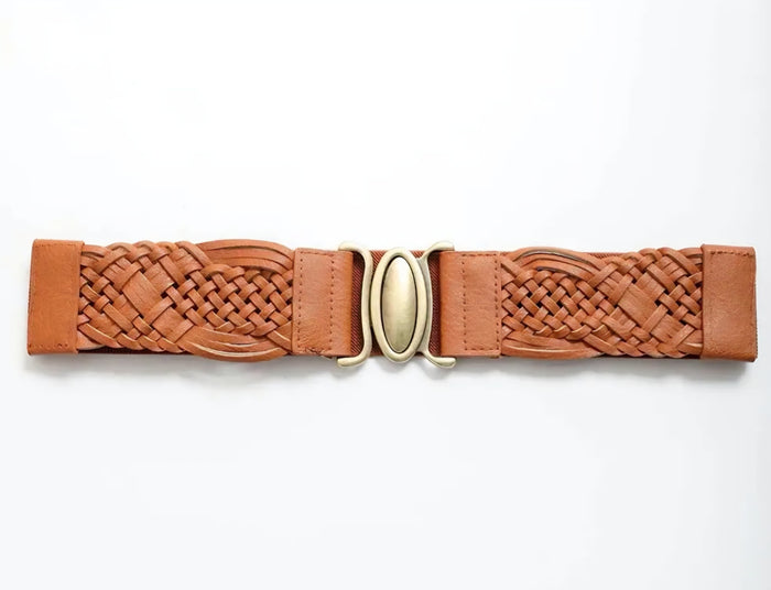 Oval Buckle Braided Elastic Belt