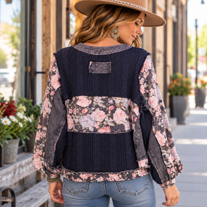 POL Navy mixed texture sweater