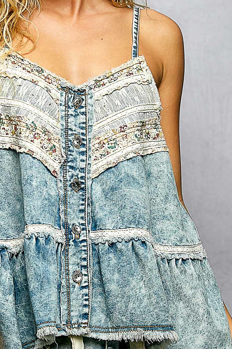 Floral & Lace Bohemian Jean Tank Top