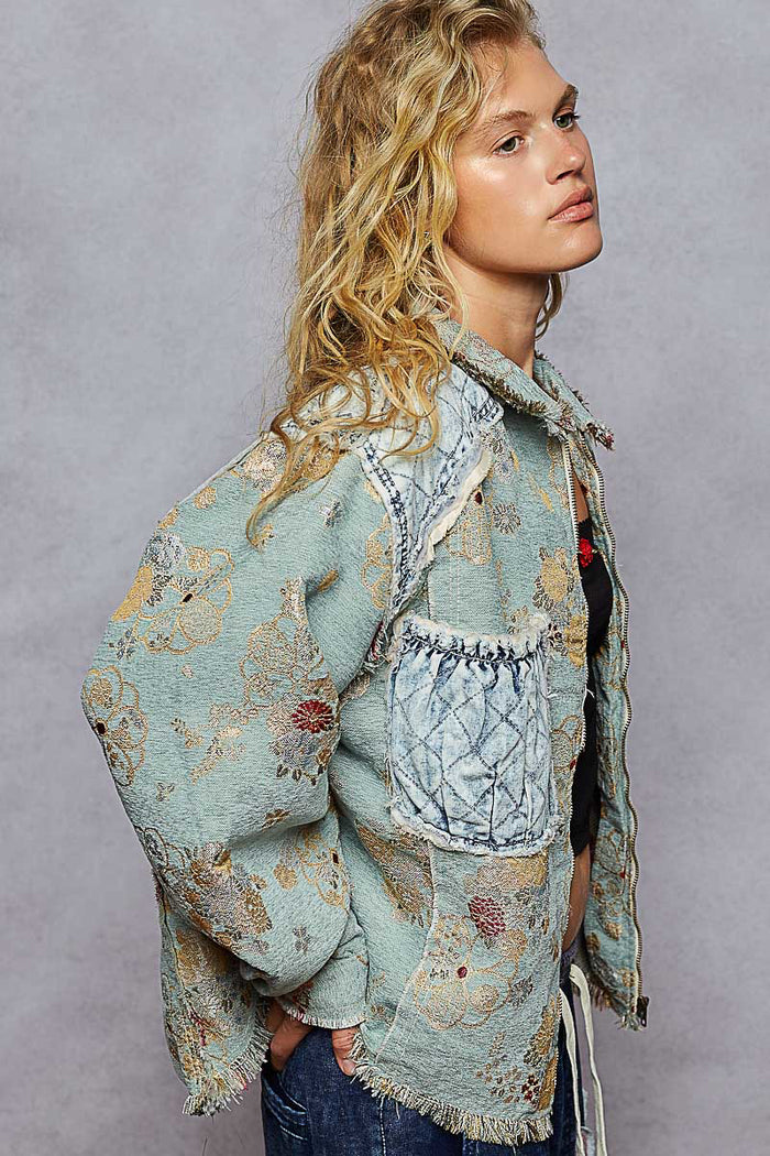 Vintage Washed Woven Denim Patch Jacket