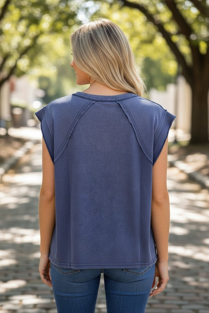 Navy Raw Hem T-Shirt