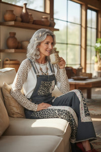 Leopard Print Black Jean Overalls