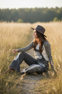 Leopard Print Black Jean Overalls