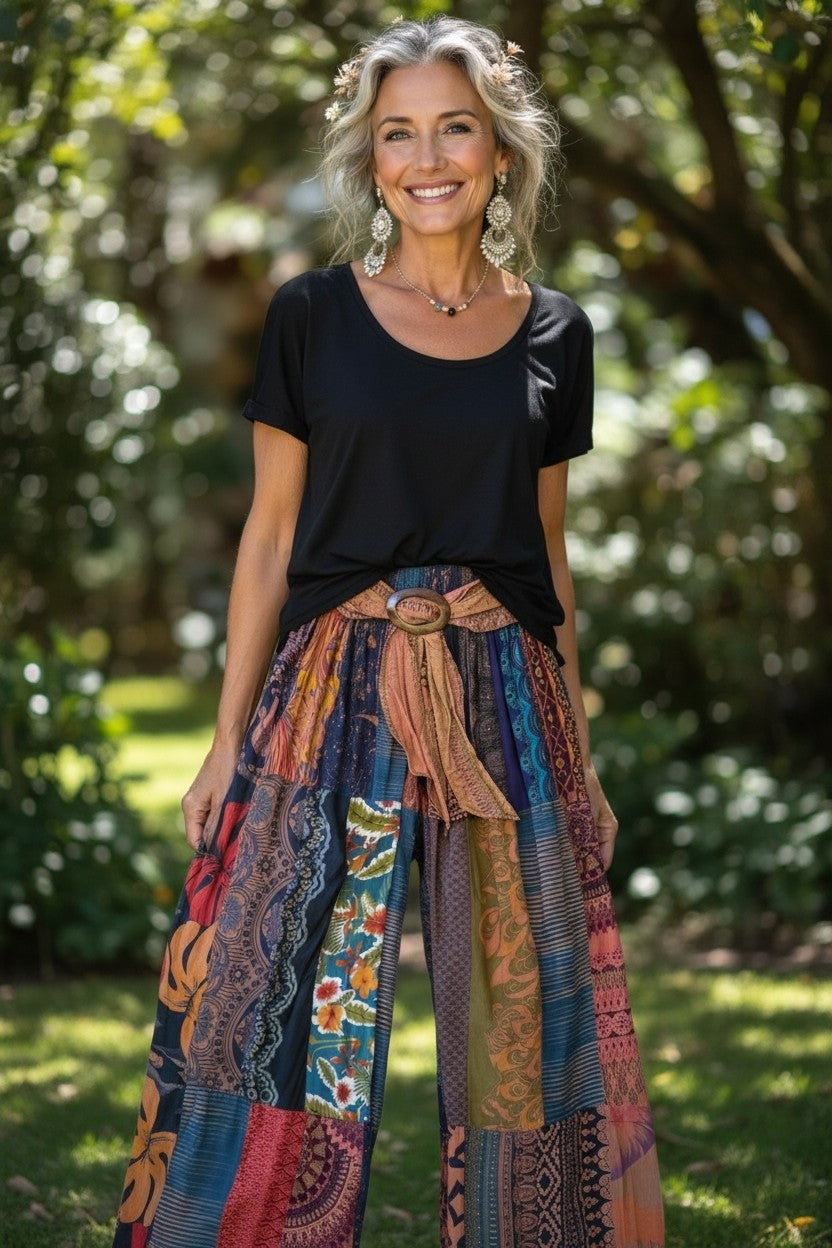 Multi Print Belted Palazzo Pant