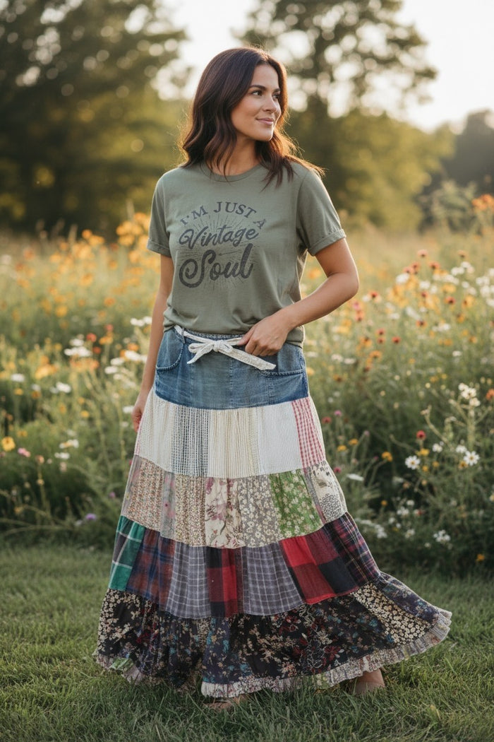 Boho Patchwork Belted Skirt