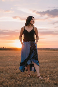 Boho Ruffle Wrapped Fit & Flare Midi Skirt