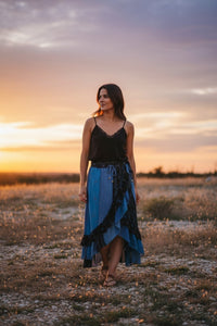 Boho Ruffle Wrapped Fit & Flare Midi Skirt