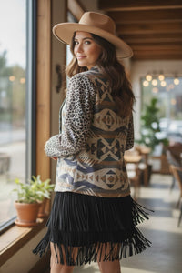 Leopard & Aztec Open Front Cardigan Jacket