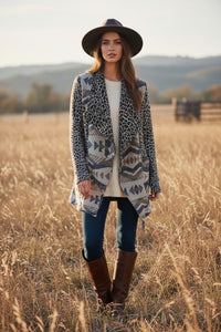 Leopard & Aztec Open Front Cardigan Jacket
