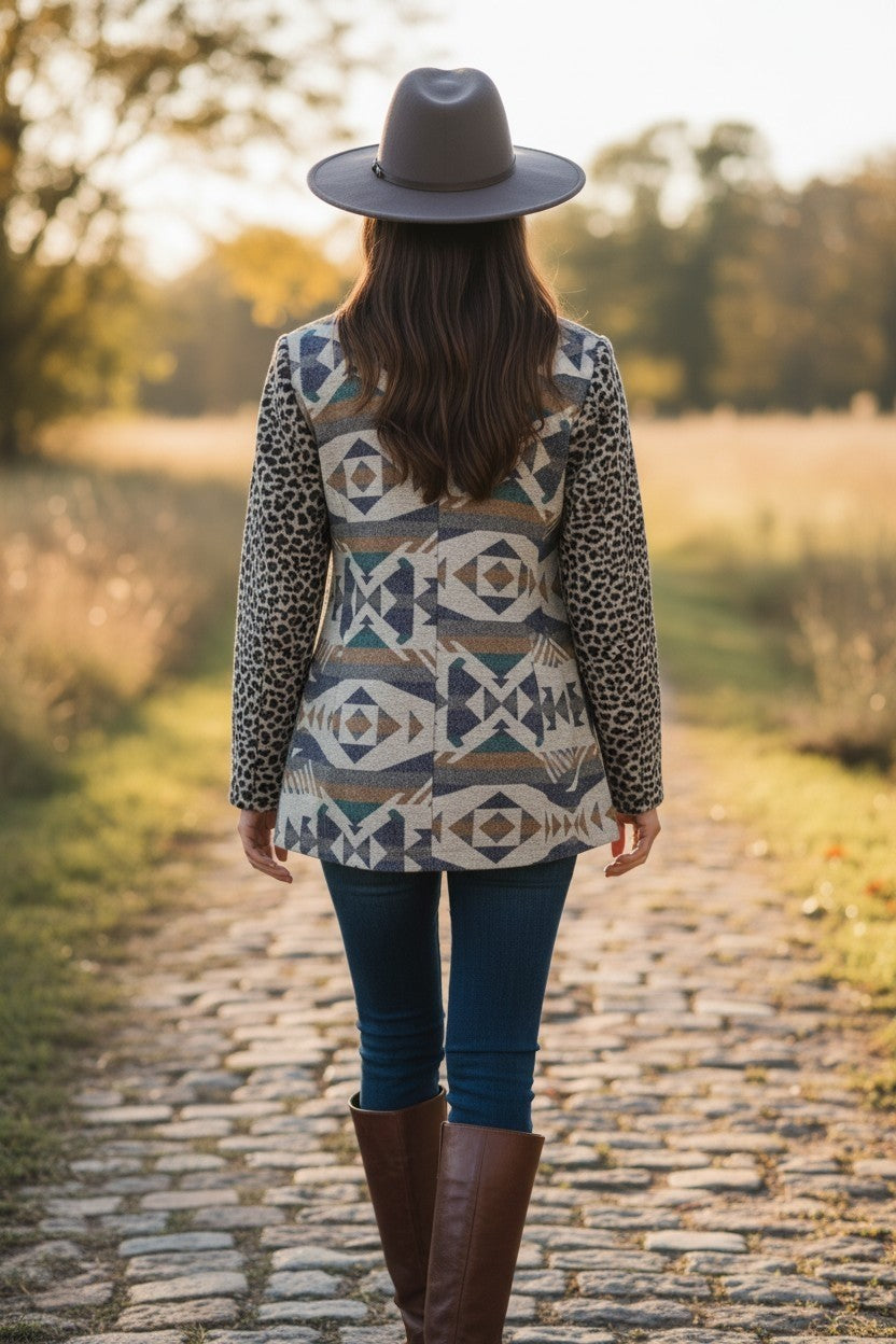 Leopard & Aztec Open Front Cardigan Jacket