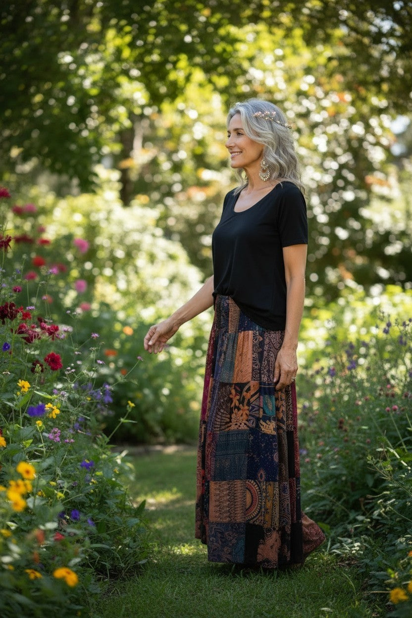 Mixed Fabric Patchwork Bohemian Skirt