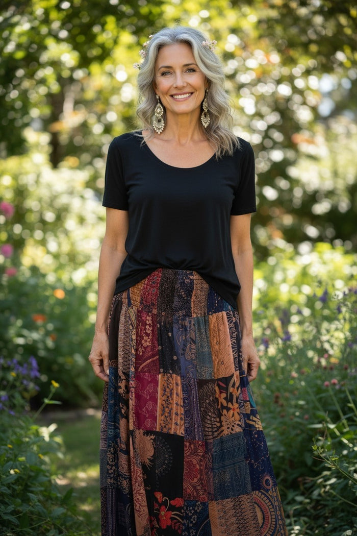 Mixed Fabric Patchwork Bohemian Skirt