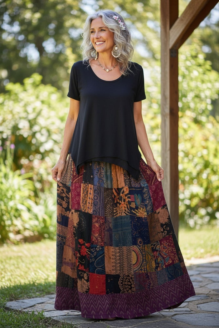 Mixed Fabric Patchwork Bohemian Skirt