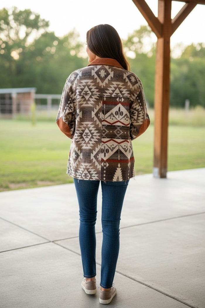 Aztec Shacket with Corduroy Elbow Patch